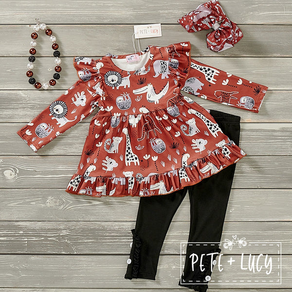 AC Girls Zoo Fun Long Sleeve 2 Piece Pants Set