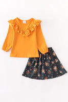 AC Girls 2 PCS Mustard Yellow Floral Ruffle Skirt Set