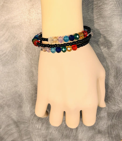 AC Black and Rainbow Beaded Slinky Bracelet