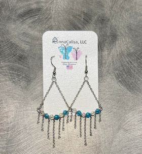 KR Blue Crystal Triangle Beaded Hanging Earrings