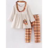 AC Girls Thankful Pumpkin Plaid Leggings & Scarf 3 Pc Set