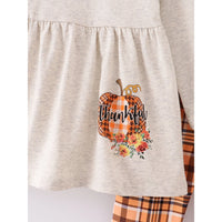 AC Girls Thankful Pumpkin Plaid Leggings & Scarf 3 Pc Set