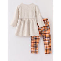 AC Girls Thankful Pumpkin Plaid Leggings & Scarf 3 Pc Set