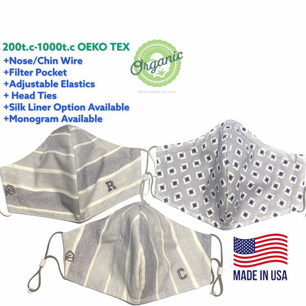 3D Hybrid face mask 100% organic cotton & ink. Adjustable elastics and nose wire for adults or children. 2-5 layer + Silk liner available.