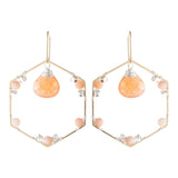 SBV Natural Stone Beaded Hexagon Drop Earrings