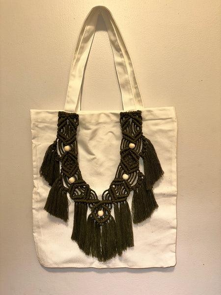 ODA Macrame White Tote Bag