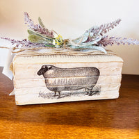 Spring Sheep lavender up-cycled book stack