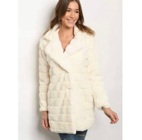 SBV Ivory Faux Fur Collared, Buttoned Coat