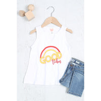 SBV White “Good Vibes” Print Sleeveless Kids Top