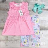 Pink Llama Polka Dot Two Pieces Capri Set