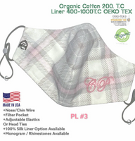 Plaid Print-100% organic cotton & ink. 3D Hybrid face mask