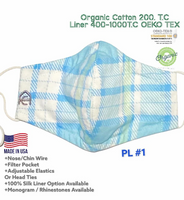 Plaid Print-100% organic cotton & ink. 3D Hybrid face mask