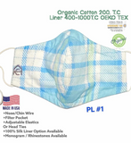 Plaid Print-100% organic cotton & ink. 3D Hybrid face mask