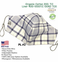 Plaid Print-100% organic cotton & ink. 3D Hybrid face mask