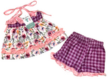 AC Purple/Pink Plaid Flower Shorts Set