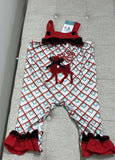 AC RED PLAID REINDEER BABY GIRL DUFFLE ROMPER